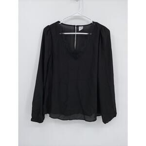 Melrose And Market Womens V-Neck Lace Trim Long Sleeve Blouse Top Black Size XS